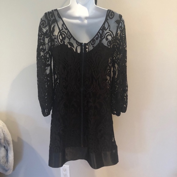 Laundry by Shelli Segal Blouson black lace overlay long sleeve dress size 2 - Picture 10 of 11